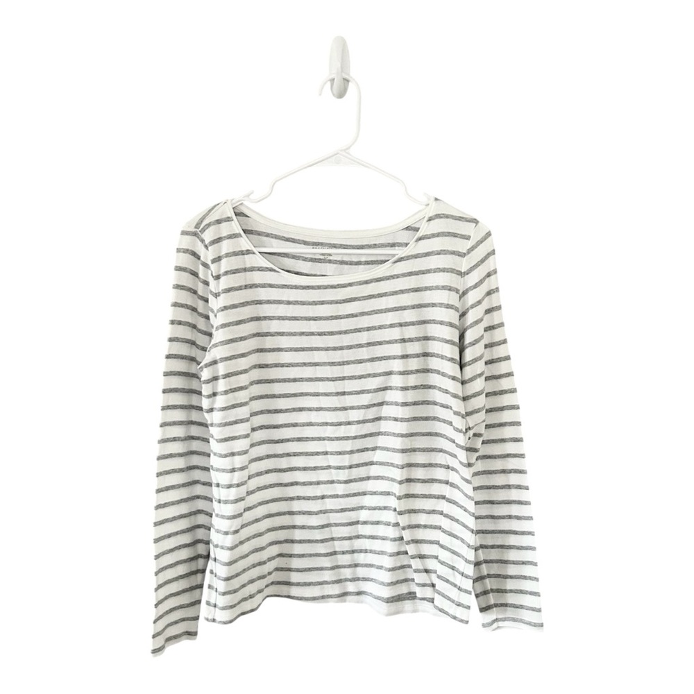 Eileen Fisher‎ Grey and White Stripe Scoop Neck Long Sleeve Small